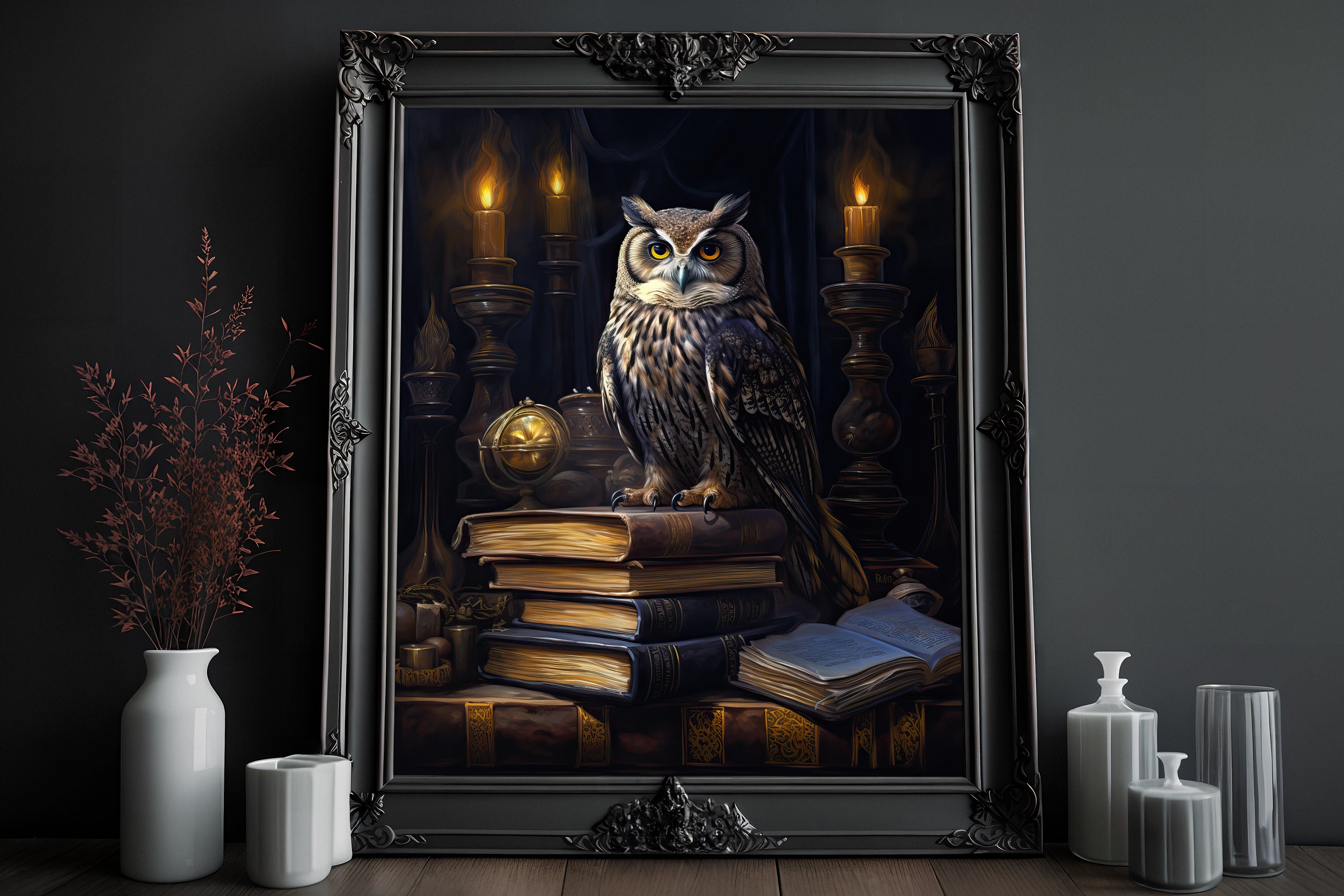 Victorian Gothic Owl Print: Vintage Oil Painting Style (Digital Download)