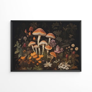 Mushroom Botanical Art Print: Moody Victorian Naturecore (Digital Download)