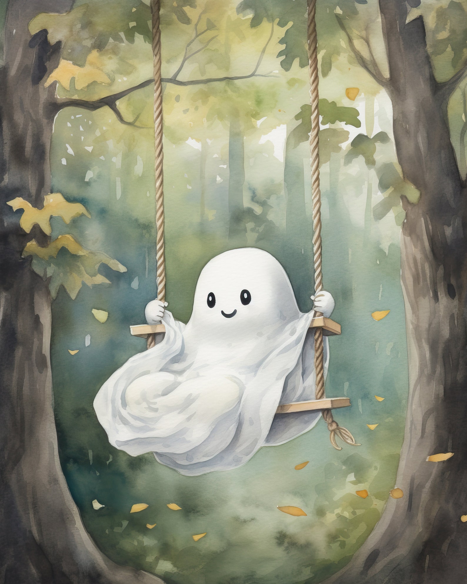 Cute Ghost Painting Watercolor Ghost Painting Cute Horror Etsy