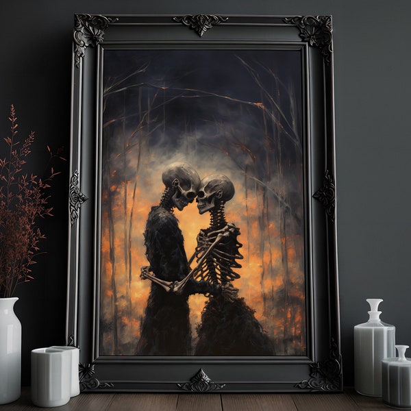 Eternal Love Painting | Burning Love | Horror Art | Creepy Goth Wall Art | Vintage Oil Painting | Occult Art Print | Dark Home Decor