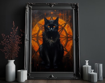 Black Cat Gothic Print: Victorian Witchcraft Occult Art (Digital Download)
