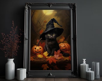 Black Cat Art: Gothic Halloween Print (Digital Download)