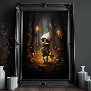 Impresión de esqueleto de Halloween: Decoración de pared de Dark Academia (Descarga digital)
