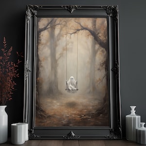 Cute Ghost Painting | Victorian Gothic | Cute Horror | Creepy Goth Wall Art | Vintage Oil Painting | Ghost Wall Decor | Dark Academia