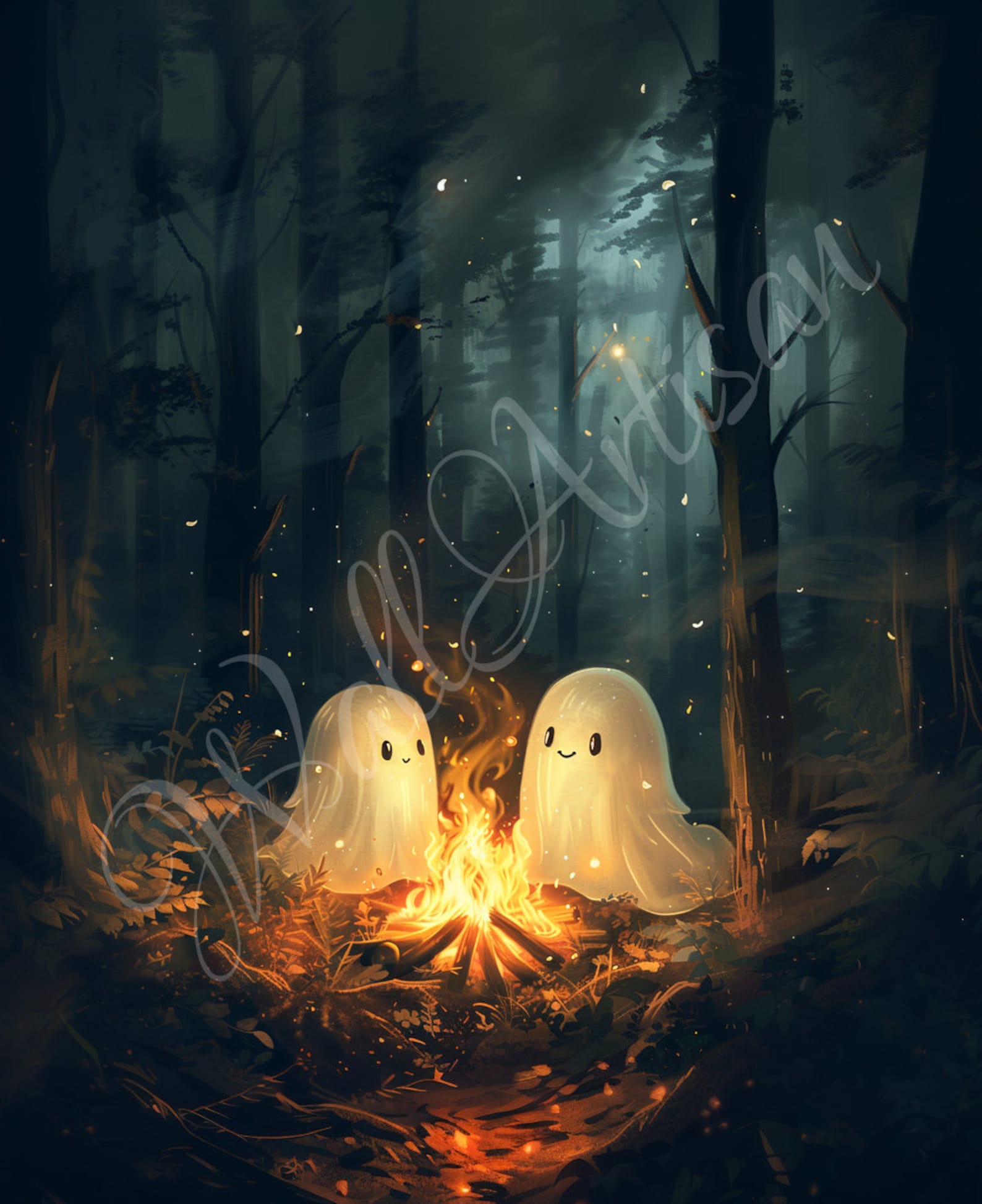 Ghosts Camping in a Forest Print: Dark Academia Wall Art Decor (digital ...