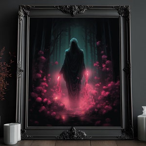 Dark Ghost Art Print, Halloween Printable, Spooky Vintage, Halloween Decor, Spooky Forest Ghost, Printable Wall Art, Oil Painting