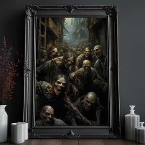 Creepy Zombie Painting | Zombie Wall Art | Horror Art | Creepy Goth Wall Art | Vintage Oil Painting | Occult Art Print | Dark Home Decor
