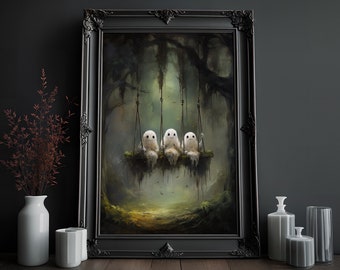 Ghosts on Forest Swing Print: Dark Academia Wall Art Decor (Digital Download)