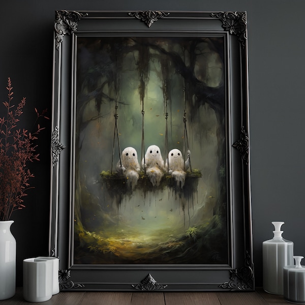 Cute Ghost Painting | Victorian Gothic | Cute Horror | Creepy Goth Wall Art | Vintage Oil Painting | Occult Art Print | Dark Home Decor