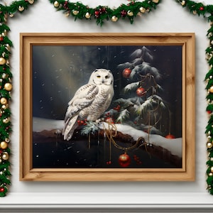Vintage Christmas Owl Print: Rustic Holiday Wall Art (Digital Download)
