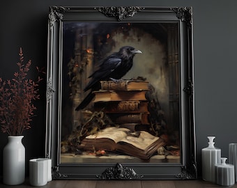 Gothic Raven Print: Dark Victorian Academia Wall Art (Digital Download)