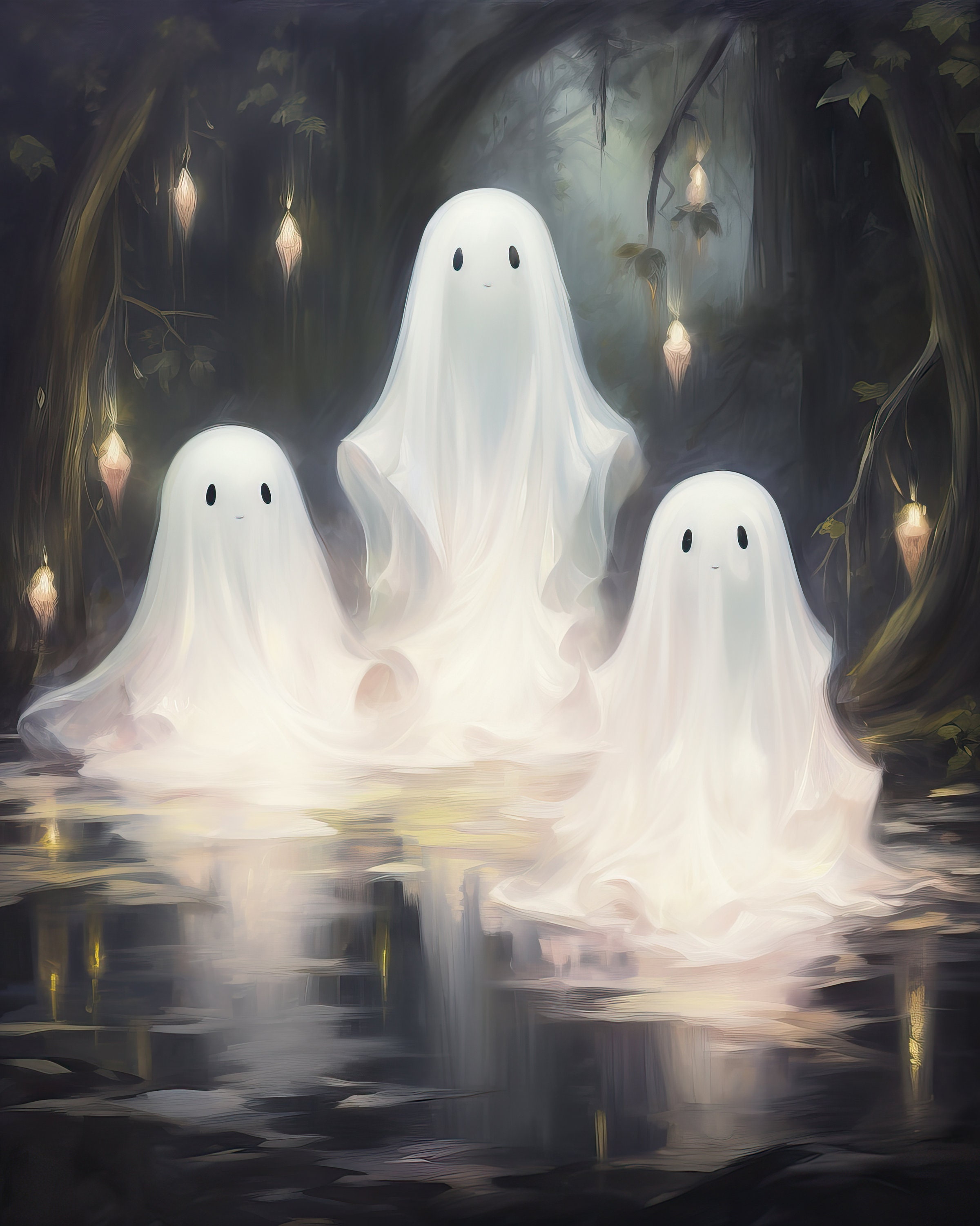 Cute Ghost Painting Cute Ghost Print Cute Ghosts Cute Etsy