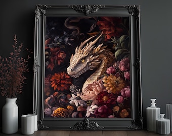 Fantasy Dragon Art Print: Mythical Library Decor (Digital Download)