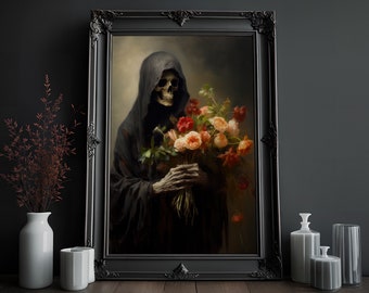 Skeleton Flower Painting: Victorian Gothic Horror Art (Digital Download)