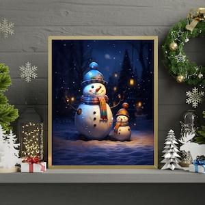 Snowman Wall Art, Cute Snowman Family, Christmas Wall Art, Winter Print, Holiday Christmas Decor Print, X-Mas Wall Art Printable