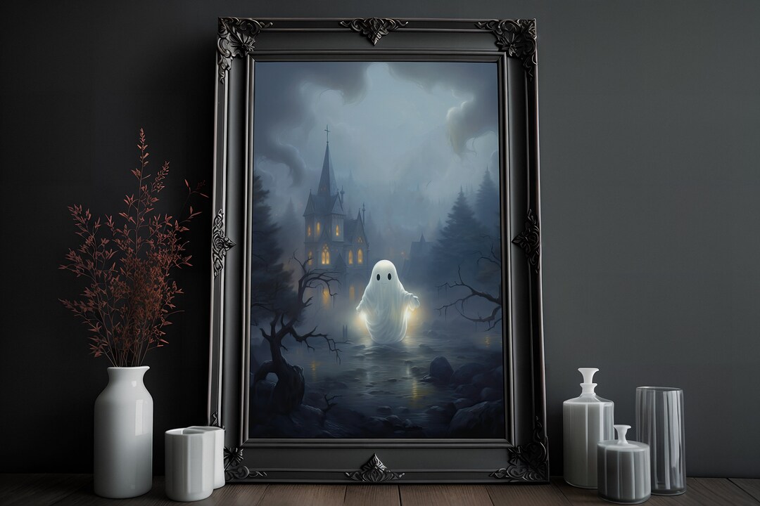 Cute Ghost Print | Gothic Art | Vintage Oil Poster | Cottagecore ...