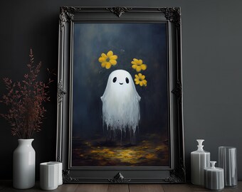 Geist mit Blumen Print: Dark Academia Wand Dekoration (Digitaler Download)
