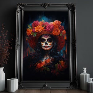 Tableau La Catrina | Día de Los Muertos Impression | Cinco de Mayo | Art mural gothique | peinture à l'huile vintage | Impression d'art occulte | Décoration d'intérieur sombre