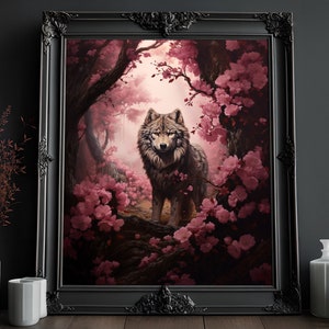 Wolf Art Print, Vintage Oil Print, Cottagecore Artwork, Forest Animal Art, Wildlife Dark Academia Print