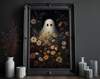 Ghost in Flower Field Print: Dark Wall Art Decor (Digital Download)