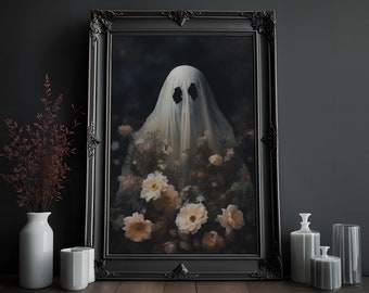 Floral Ghost Victorian Gothic Art Print: Creepy Dark Home Decor (Digital Download)
