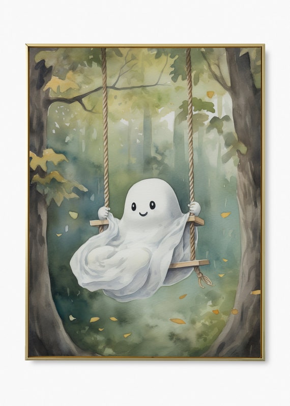 Ghost on Swing Watercolor Print: Dark Academia Wall Art Decor