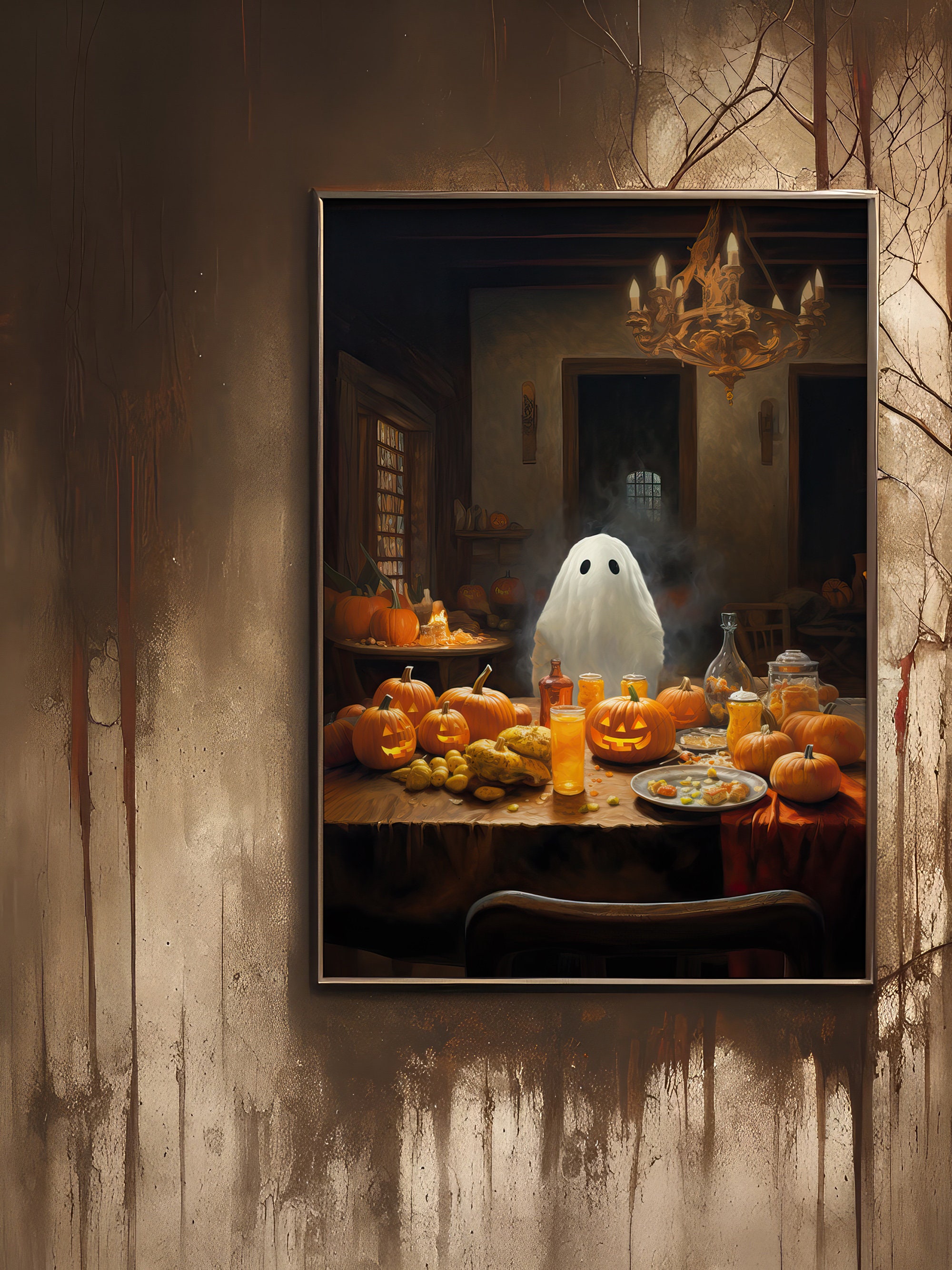 Cute Ghost Halloween Print Gothic Art Vintage Oil Poster - Etsy