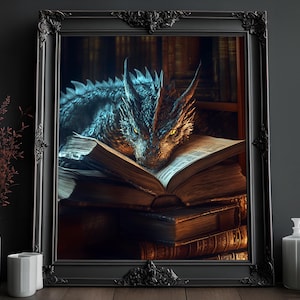 Fantasy Dragon Print: Dark Academia Library Decor (Digital Download)