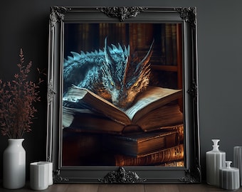 Fantasy Dragon Print: Dark Academia Library Decor (Digital Download)