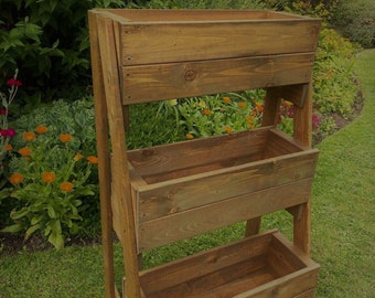 Wooden Raised 3 Tiered Planters Ladder Herb Flower Plant Boxes High Vertical Free Standing Medium