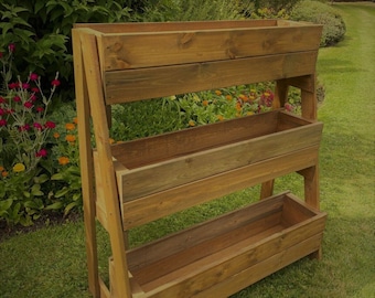 Wooden Raised 3 Tiered Planters Free Standing Ladder Herb Flower Plant Boxes High Vertical Large