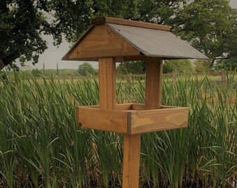 Wooden Bird Table Slate Roof Wild Garden Birds Feeding Station Feeder Table READY MADE