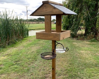 Bird Feeding Station Wooden Bird Table Slate Roof Wild Garden Bird Bath Water Dish Feeder hook READY MADE