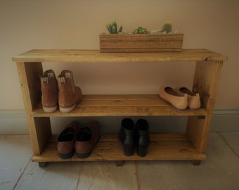 Wooden Boot and Shoe Rack Storage Unit Chunky Rustic Shelves Heavy Duty FULLY ASSEMBLED