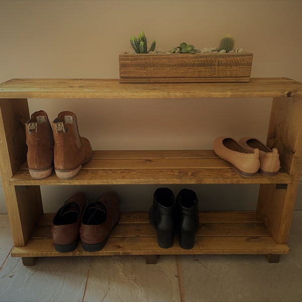 Wooden Boot and Shoe Rack Storage Unit Chunky Rustic Shelves Heavy Duty FULLY ASSEMBLED