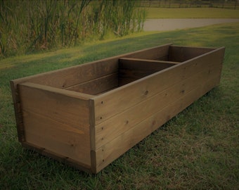 Handmade Extra Wide Large Wooden Planter Pot Rectangular Trough Tan Brown Finish