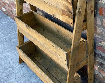 Wooden Raised 3 Tiered Planters Free Standing Ladder Herb Flower Plant Boxes High Vertical Large