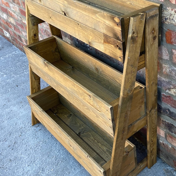 Wooden Raised 3 Tiered Planters Free Standing Ladder Herb Flower Plant Boxes High Vertical Large