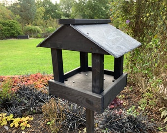 Wooden Bird Table Slate Roof Feeding Station Feeder Wild Garden Black Birds Table