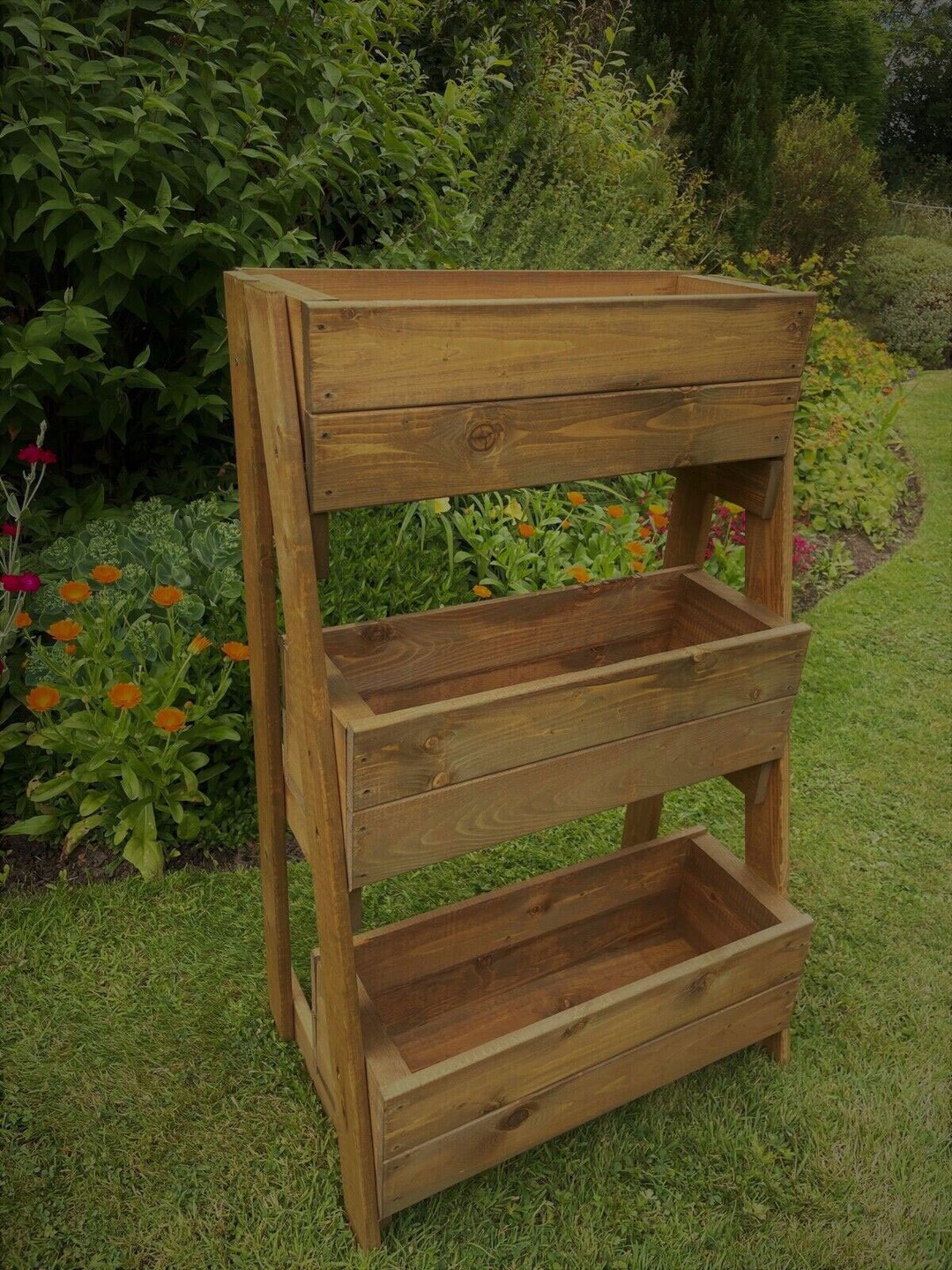 Wooden Raised 3 Tiered Planters Ladder Herb Flower Plant Boxes High