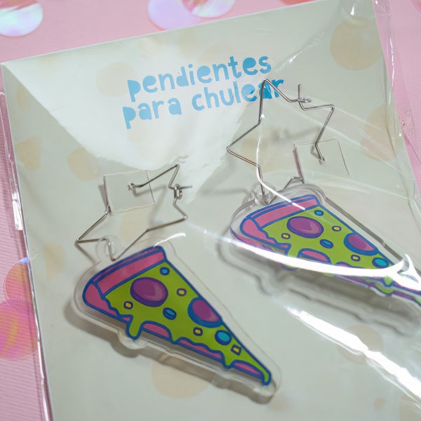 pendientes de pizza/ilustración pizza/comida en miniatura/accesorio lindo/pendientes acrílicos/pendientes rosas/pendientes divertidos/pizza