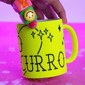 Taza de cafe/taza neón/puto curro/neón/taza de desayuno/taza con mensaje/taza de regalo/ para infusión/taza para el trabajo/taza de cerámica