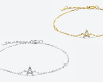 Gold Initial Bracelet | Gold Letter Bracelet | Plated Gold Bracelet | Diamond Letter Bracelet | Gift for Her | Anniversary | Personalised