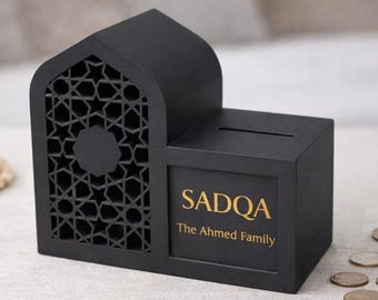 Ramadan Decor Personalised Sadaqah Box | Islamic Home Decor | Eid Gift for Family | Mosque Charity Box