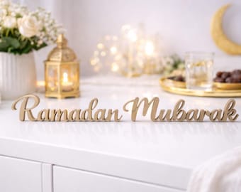 Ramadan Mubarak Table Sign – Islamic Home Decor Centerpiece – Optional Matching Eid Mubarak Sign – Personalized Muslim Decor
