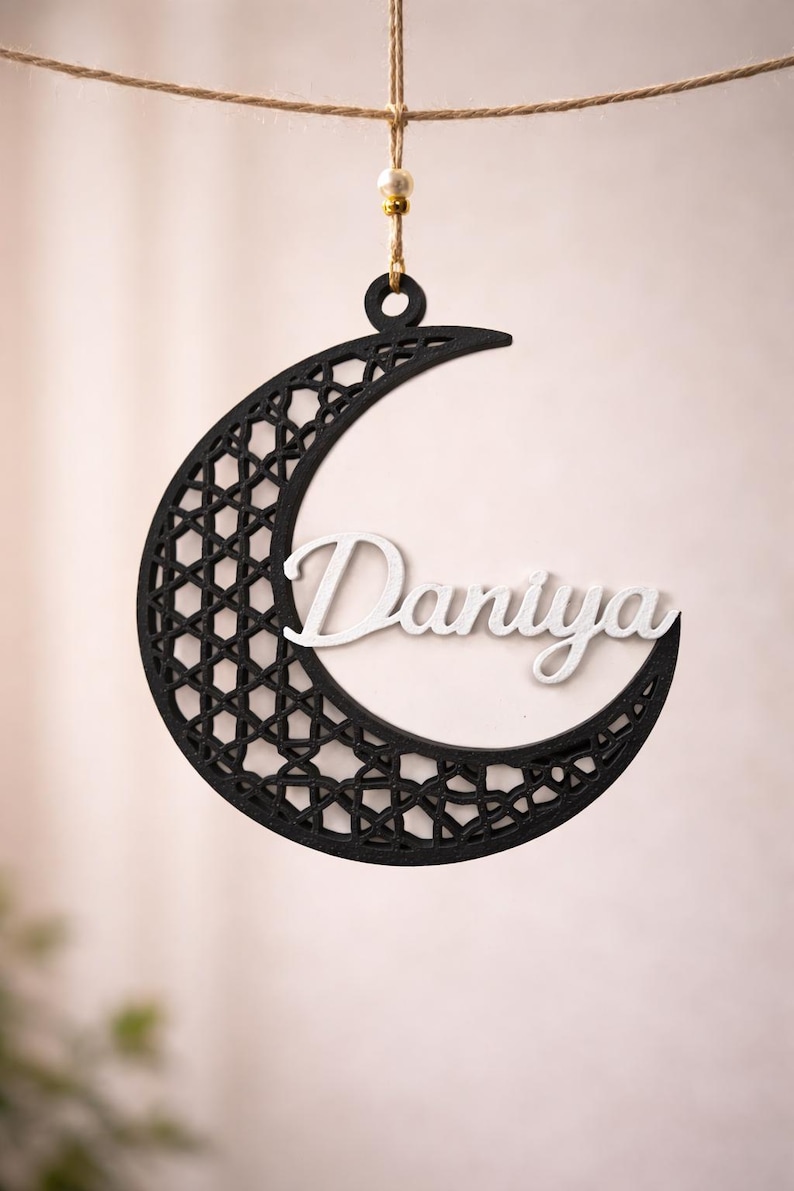 Personalised Eid Crescent Moon Ornament | Islamic Eid Decor | Custom Name Ramadan Decoration | Muslim Eid Gift | Arabic Crescent Moon Decor