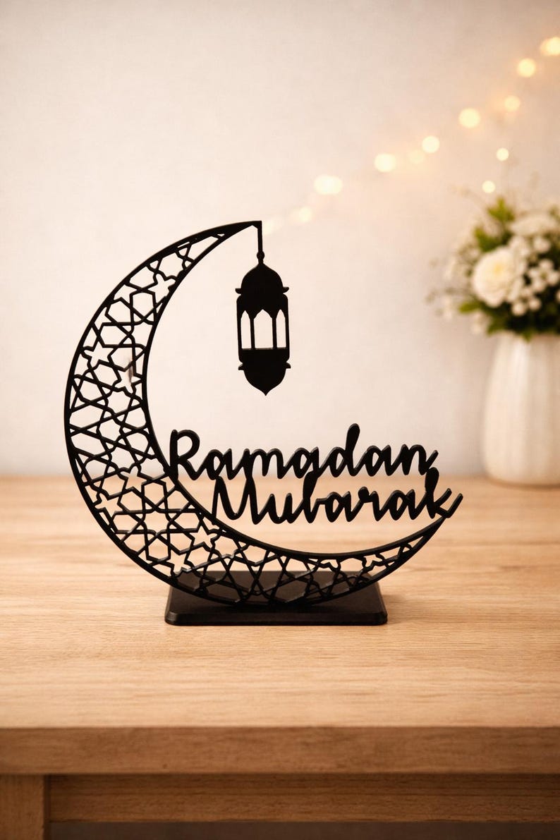 Ramadan Mubarak Table Decoration | Islamic Crescent Moon Centerpiece | Eid Ramadan Decor | 3D Printed Ramadan Gift | Muslim Home Decor image 2