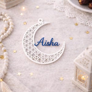 Personalised Eid Crescent Moon Ornament | Islamic Eid Decor | Custom Name Ramadan Decoration | Muslim Eid Gift | Arabic Crescent Moon Decor