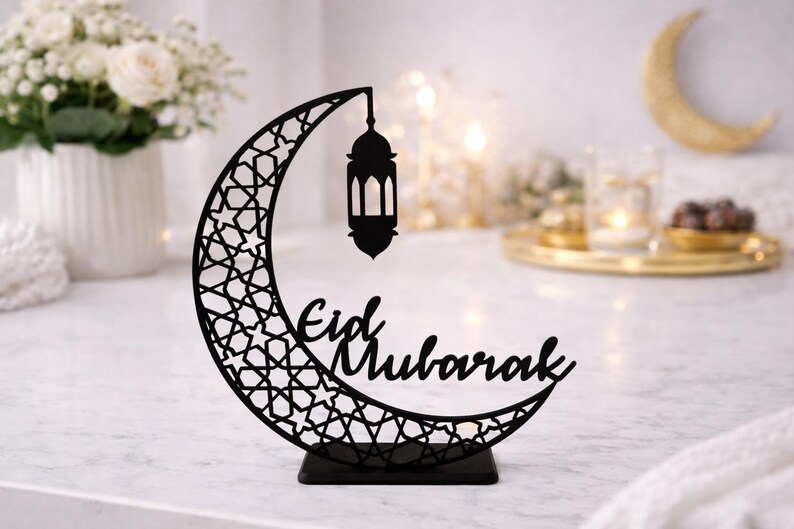 Ramadan Mubarak Table Decoration | Islamic Crescent Moon Centerpiece | Eid Ramadan Decor | 3D Printed Ramadan Gift | Muslim Home Decor image 6