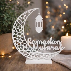 Ramadan Mubarak Table Decoration | Islamic Crescent Moon Centerpiece | Eid Ramadan Decor | 3D Printed Ramadan Gift | Muslim Home Decor image 3